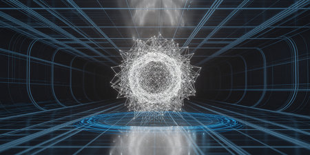 3D rendering of abstract technology digital wireframe background. Network connection concept.の素材