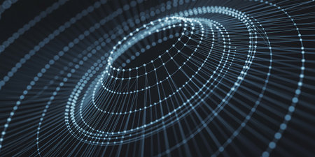 Abstract 3d rendering of chaotic particles. Futuristic background with connecting dots and lines. Big data visualization.の素材