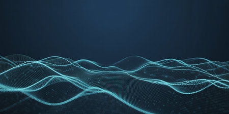 Data technology abstract futuristic illustration. Low poly shape with connecting dots and lines on dark background. 3D rendering. Big data visualization.の素材