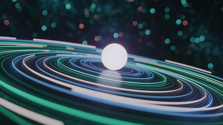 3d rendering of an abstract background with a glowing sphere in the centerの素材