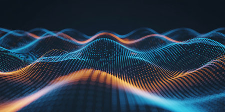 Data technology abstract futuristic illustration. Low poly shape with connecting dots and lines on dark background. 3D rendering. Big data visualization.の素材