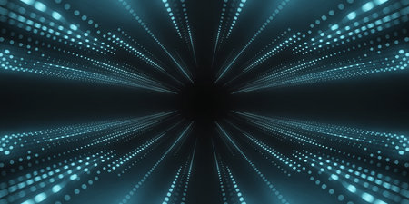 3d illustration of abstract geometric background with glowing particles in empty spaceの素材