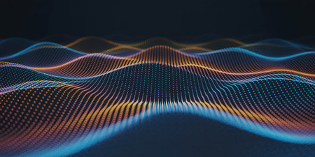 Data technology abstract futuristic illustration. Low poly shape with connecting dots and lines on dark background. 3D rendering. Big data visualization.の素材