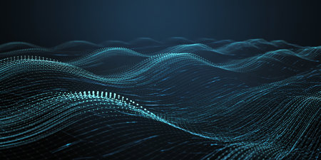 Data technology abstract futuristic illustration. Low poly shape with connecting dots and lines on dark background. 3D rendering. Big data visualization.の素材