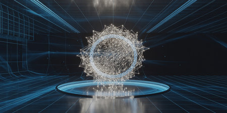 Abstract technology background with sphere and glowing lines. 3D Renderingの素材