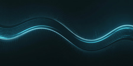 abstract wave technology background with glowing particles, 3d render illustrationの素材