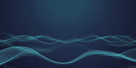 Data technology abstract futuristic illustration. Low poly shape with connecting dots and lines on dark background. 3D rendering. Big data visualization.の素材