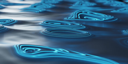 abstract 3d illustration of blue water surface with some smooth linesの素材
