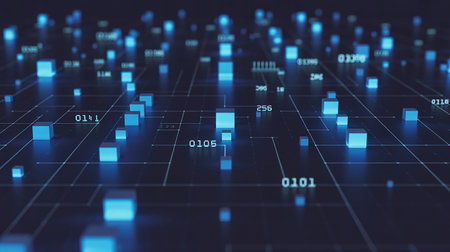 3d rendering of abstract digital technology background with binary code. Big data conceptの素材