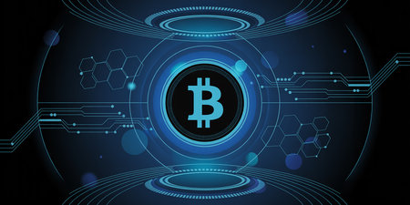Abstract technology background with bitcoin symbol. Cryptocurrency concept. Vector illustrationの素材