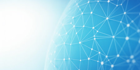 3D rendering of abstract digital technology background with hexagons and linesの素材