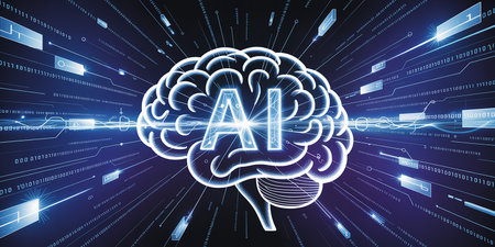 Digital brain interface on blue background. Artificial intelligence concept. 3D Renderingの素材