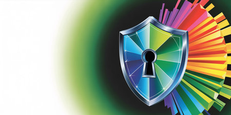 Shield with keyhole on colorful background. Vector illustration. Eps 10の素材