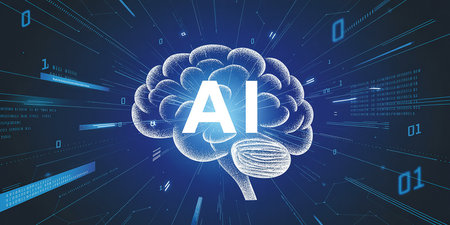 Abstract digital brain on blue background. Artificial intelligence concept. 3D Renderingの素材