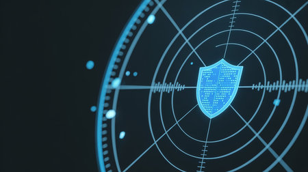 Cyber security concept with shield on screen. 3D Renderingの素材