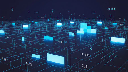 Abstract blue digital circuit background. Technology and innovation concept. 3D Renderingの素材