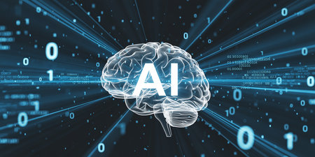 Creative artificial intelligence concept with human brain and binary code. 3D Renderingの素材