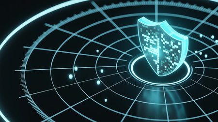 Cyber security concept. Shield on target. 3D Renderingの素材