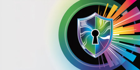 Cyber security concept. Shield with keyhole on abstract background. Vector illustrationの素材