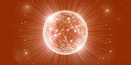 Global network connection on red background. Vector illustration for your design.の素材