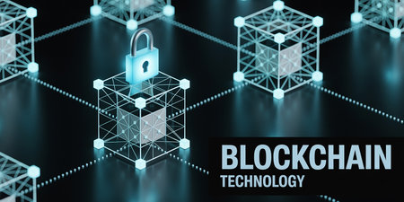 Blockchain technology concept on virtual screen 3D rendering elements for your designの素材