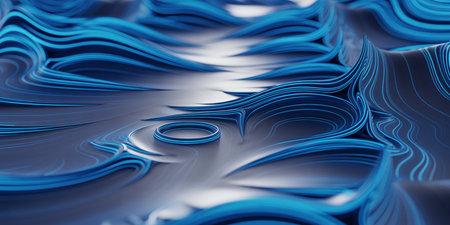 Blue abstract background with lines and waves. 3d rendering, 3d illustration.の素材