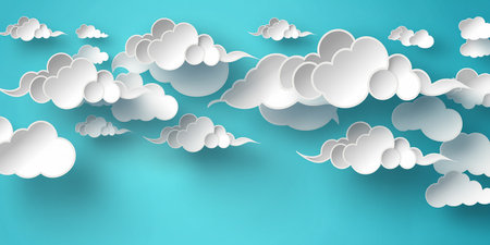 Paper clouds on blue sky background. Vector illustration. Eps 10.の素材