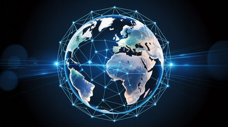 Global network connection over the world. 3D illustration. Technology background.の素材