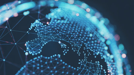 Global network connection concept. 3d rendering toned image double exposureの素材