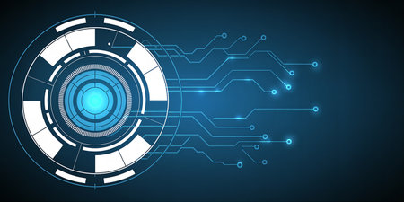 Abstract future, concept vector futuristic blue virtual graphic touch user interface HUD. For web, site, mobile applications isolated on black background, techno, online design, business, gui, ui.の素材