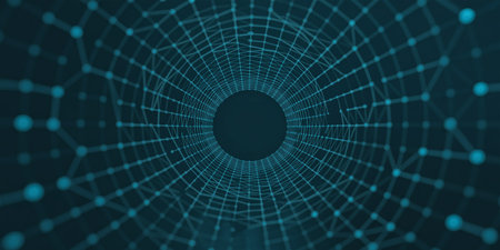 Abstract technology background with hexagons and connecting dots and lines. Vector illustrationの素材