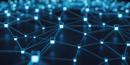 3d rendering of a network of connections on a dark blue backgroundの素材
