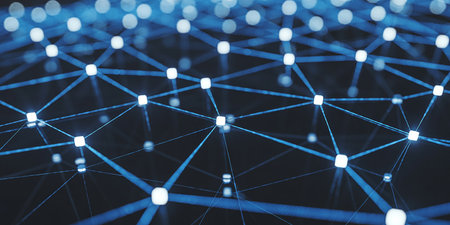Abstract blue background with connection lines and dots. Network concept. 3d renderingの素材