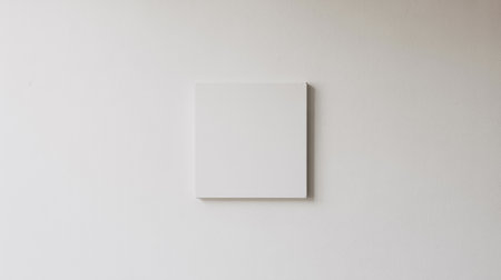 Blank white poster hanging on white wall. Mockup for designの素材