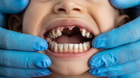 Close-up of dentist examining child's teeth. Dentistry conceptの素材