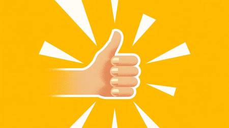Thumb up sign on a yellow background. 3D illustration.の素材