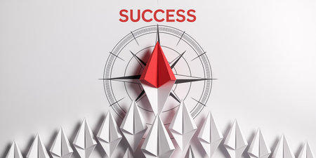 Compass with success text on white background. 3D rendering.の素材