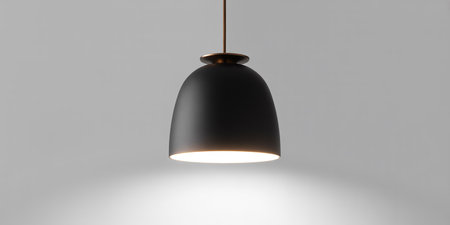 3d rendering of a hanging black ceiling lamp on a white backgroundの素材