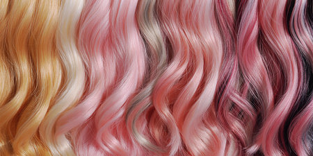 Colorful wavy hair background. Curly wavy hair texture.の素材