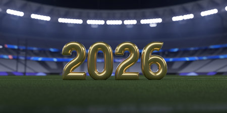 3D render of a soccer stadium with the numbers 2016 and the lightsの素材