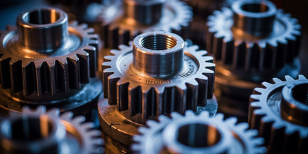 Gear metal wheels, close-up, industrial background. Selective focusの素材