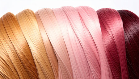 Hair samples of different colors on a white background close-upの素材