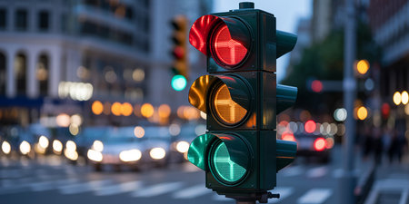 Traffic light in the city at night. 3d rendering.の素材