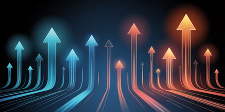 Abstract arrows pointing up on dark background. Vector illustration. Eps 10の素材