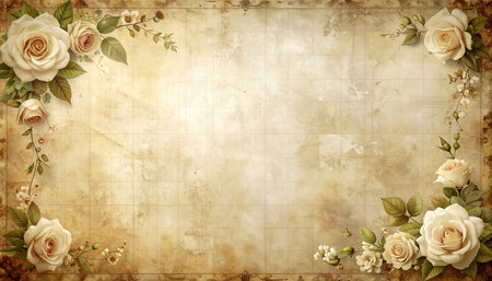 Vintage background with roses and leaves. Place for your text.の素材