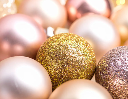 christmas background with golden and silver balls, shallow depth of fieldの素材