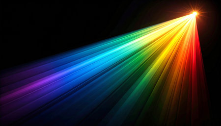 abstract rainbow background with rays of light and lens flare effect.の素材