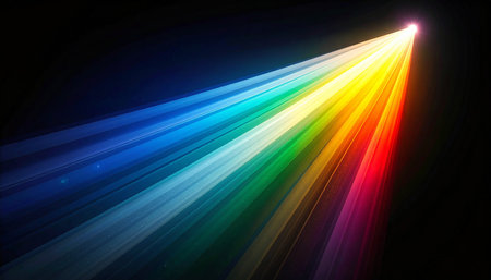 Colorful light rays on a dark background. Vector illustration for your designの素材