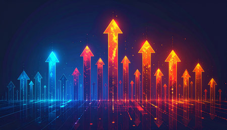 Arrow graph on abstract background. Business growth concept. Vector illustrationの素材