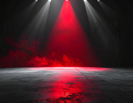 Empty stage with red spotlight, smoke and spotlights. Stage backgroundの素材